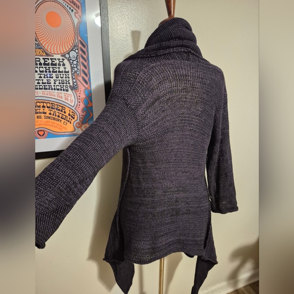 Skif Lagenlook Hemp Boutique Dark Purple Black Open Front Hand Knit Cardigan OS - Picture 2 of 10